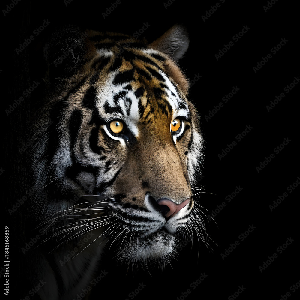 Fototapeta premium a dramatic close-up of a tiger's face, half exposed