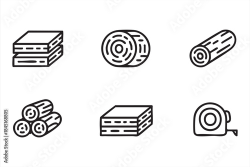 Line Art Lumber and Timber Symbols for Building and Carpentry Apps
