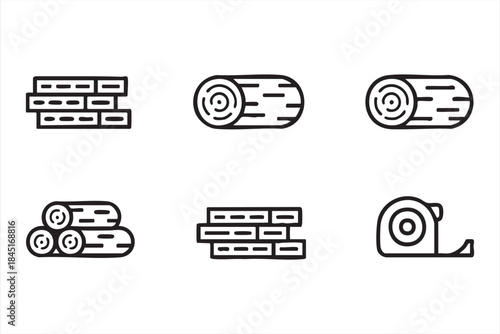 Wood Plank and Log Line Icons for Industrial Interface Design
