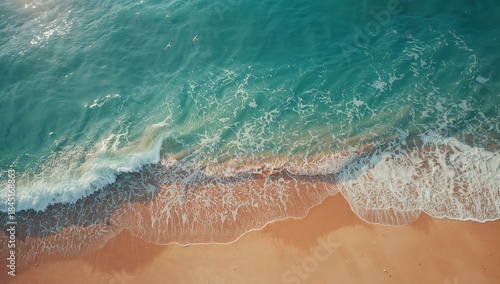 Fototapeta Naklejka Na Ścianę i Meble -  Beach and sea meeting point from above, summer vacation and nature background