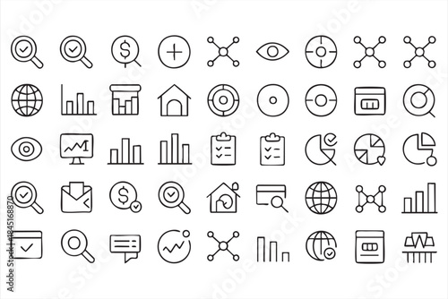 Data Monitoring and Reporting Line Icons for SaaS Interfaces
