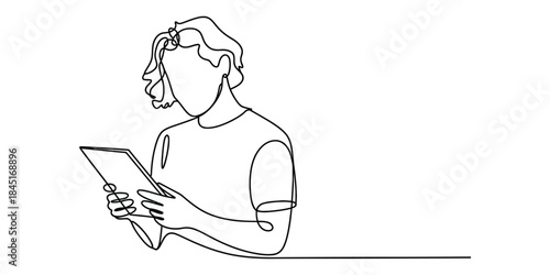Continuous line drawing of person reading or studying Vector, illustration