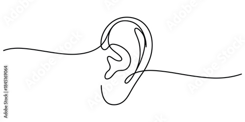 Continuous line drawing of an ear Vector, illustration