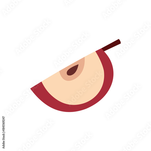 Flat vector apple slice illustration isolated on white. Simple minimal fruit design with seed detail. Perfect for food, nutrition and healthy lifestyle projects.