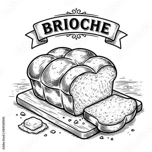 Brioche bread on wooden cutting board.