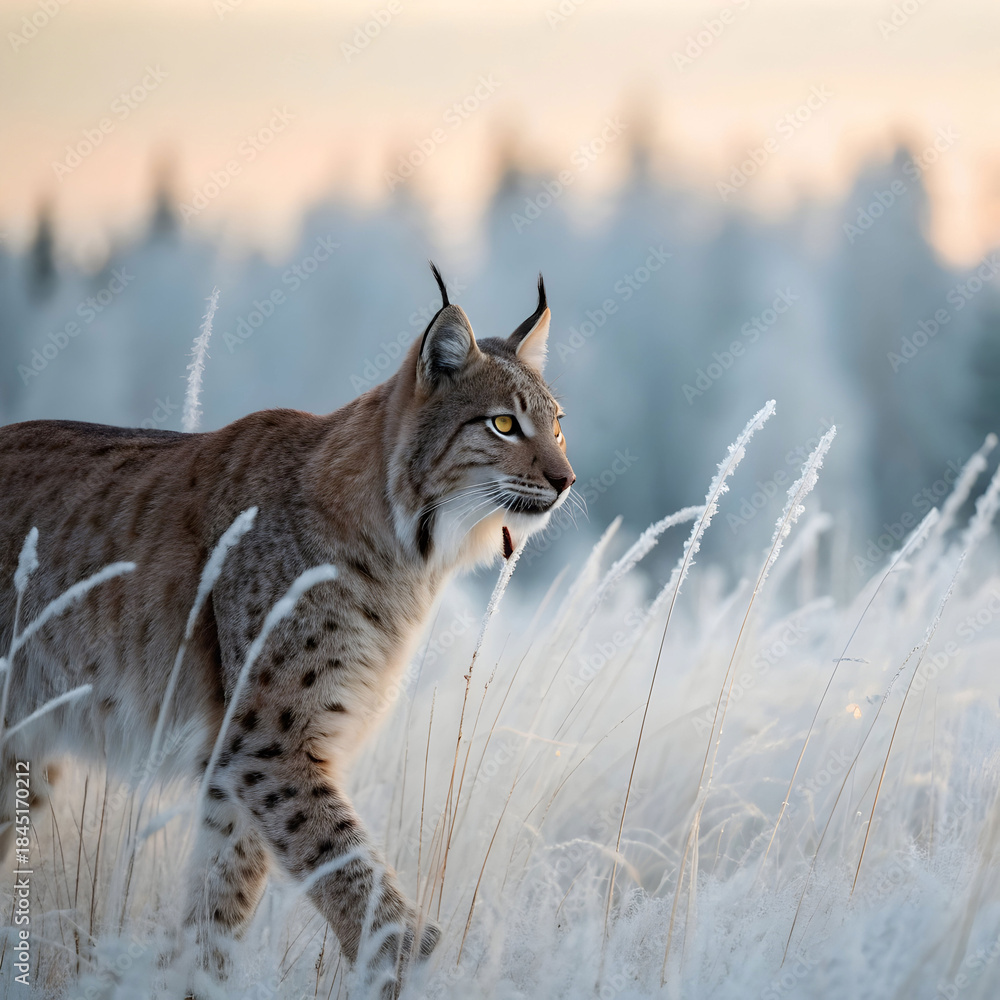 Fototapeta premium a majestic Eurasian lynx with tufted ears and piercing eyes