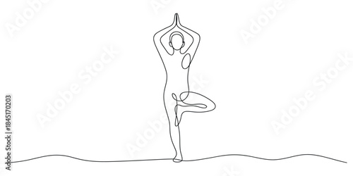 Continuous line drawing of tree pose yoga Vector, illustration
