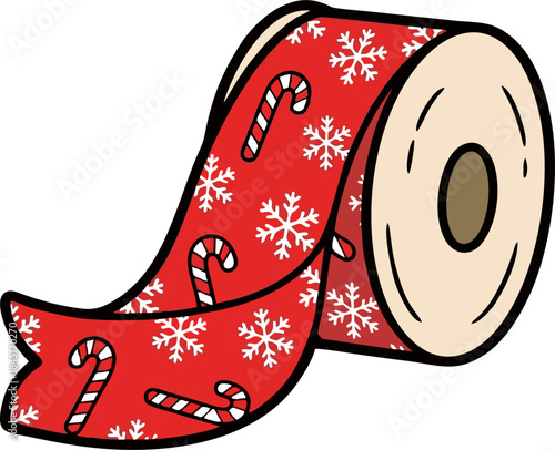 Festive Christmas themed toilet paper roll adorned with snowflakes and candy canes.