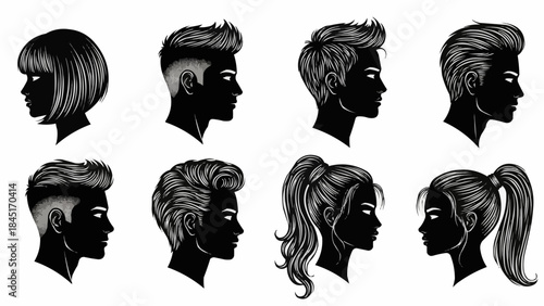 Collection of Diverse Hairstyles and Silhouettes.