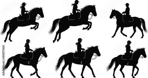 Elegant ballet dancer silhouettes performing various graceful artistic poses classical dance moves collection black vector illustration set isolated on white background performance art expression.