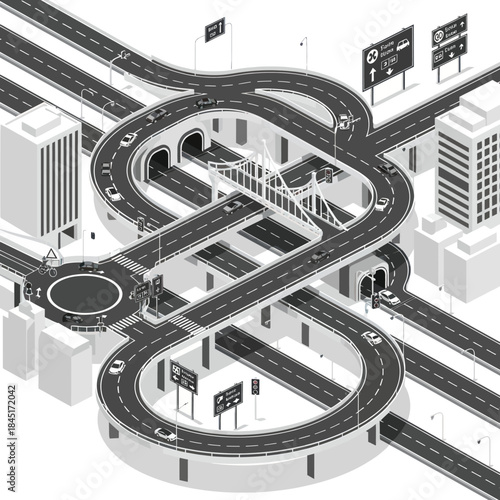 Isometric Highway Interchange Road Network System.
