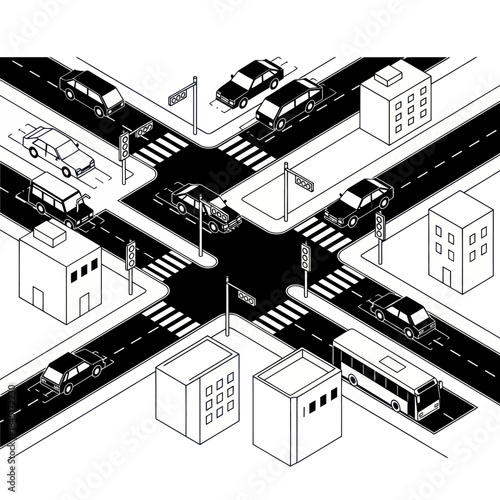Black and White City Street Intersection.