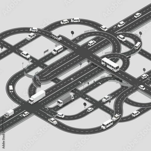 Complex Highway Interchange with Multiple Vehicles.
