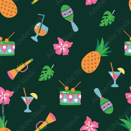 Seamless Pattern of Tropical Illustrations. Endless patterns for your design	