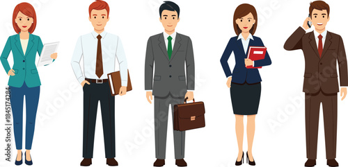 Business professionals team illustration showing office workers in formal outfits representing corporate careers teamwork and workplace diversity