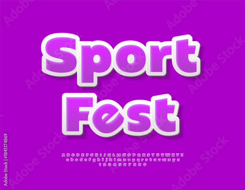 Vector Funny invitation Sport Fest. Bright Violet Font. Modern Alphabet Letters and Numbers. 