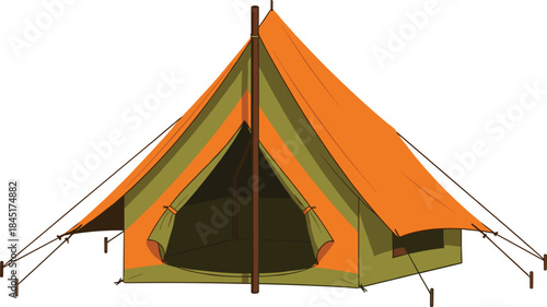 Classic outdoor camping tent illustration with open entrance for adventure travel hiking survival and nature exploration concepts