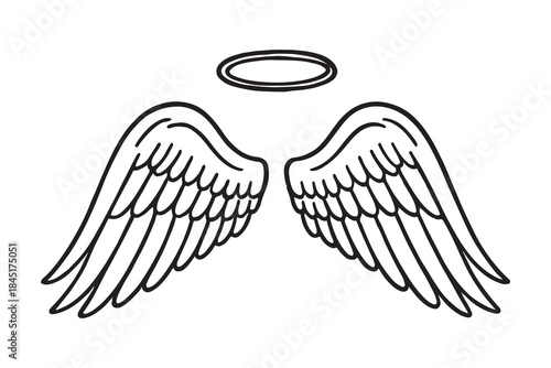 Simple graphic representation of angelic feathers and a sacred halo symbol