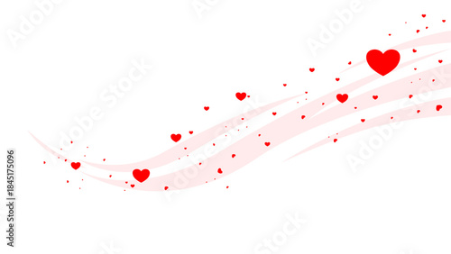 Soft Red Heart Ribbon Flow with Floating Particles on White Background Romantic Design