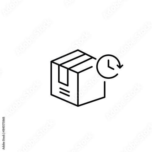 Open shipment box and clock. Scheduled delivery, online shopping and returns. Pixel perfect, editable stroke vector icon