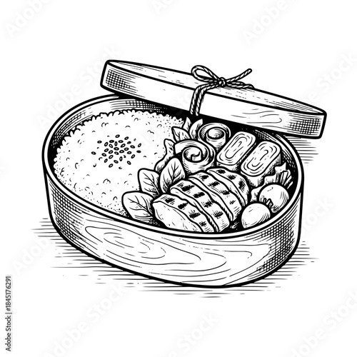 Bento box with sushi and rice.