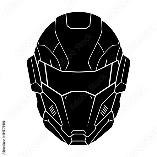 Black Futuristic Helmet Icon A Sci-Fi Warrior's Headgear in Vector Art