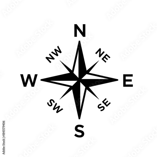 A graphic representation of a compass rose showing the cardinal directions and intermediate points for navigation and orientation