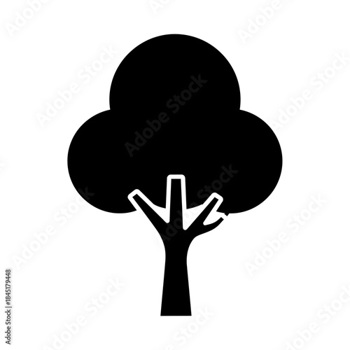 Black stylized tree icon, a simple silhouette representing nature and growth