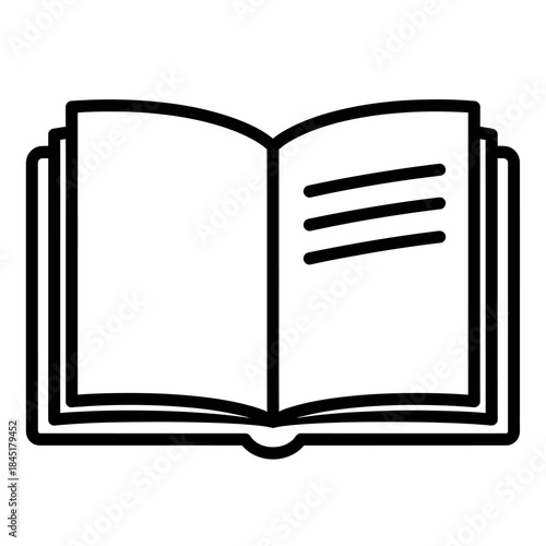 Simple line drawing of an open book with blank pages, ideal for representing knowledge, learning, and education