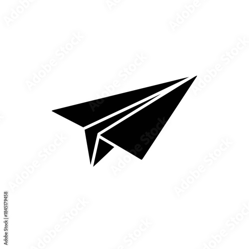 Minimalist flat black paper airplane icon symbolizing swift communication, message sending, and digital delivery, perfect for app interfaces and web design