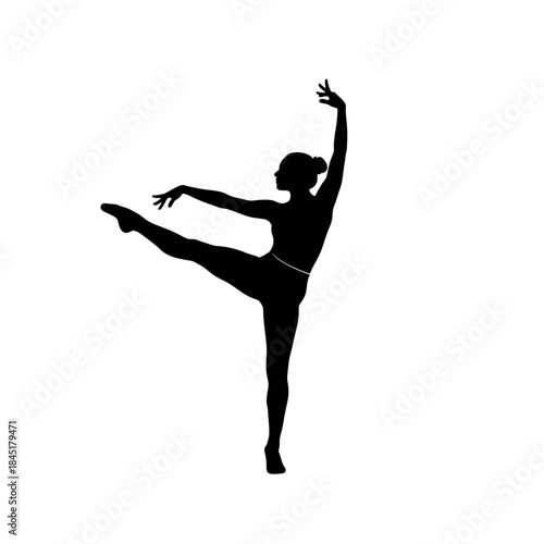 Silhouette of a ballet dancer in a graceful pose on a white background, artistic representation of dance