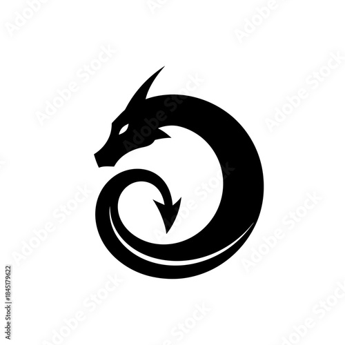 Black silhouette of a mythical dragon coiled in a circular shape, evoking power and fantasy