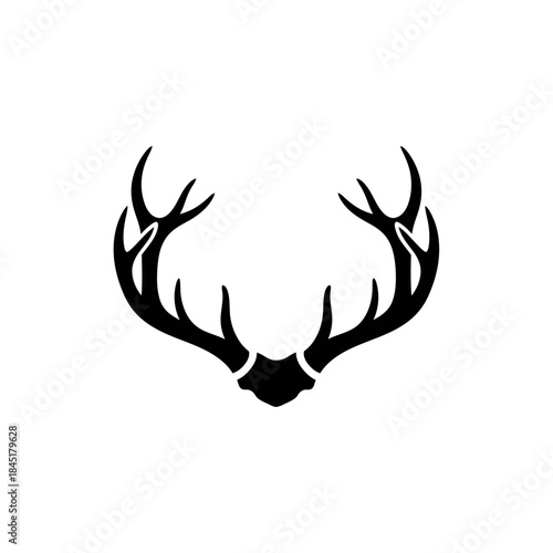 Minimalist black silhouette of majestic deer antlers, a powerful and elegant emblem representing wildlife, nature, and rustic charm, suitable for various design projects