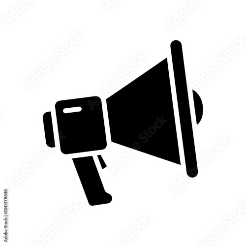 Black silhouette icon of a megaphone, a powerful symbol for urgent announcements, public address, communication, broadcasting, and marketing campaigns across various platforms
