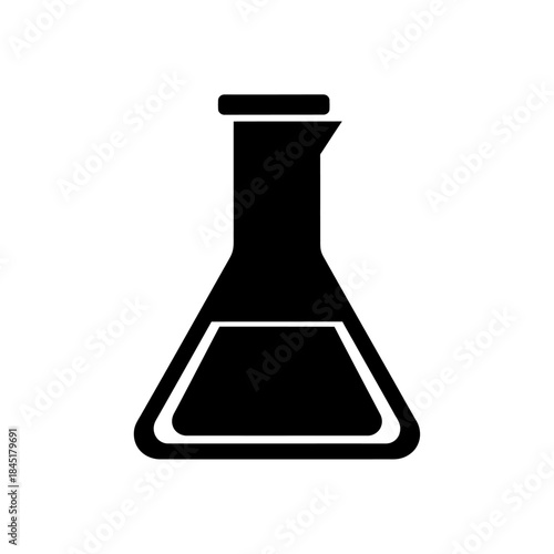 A simple black vector icon of a laboratory flask, representing science and experiments