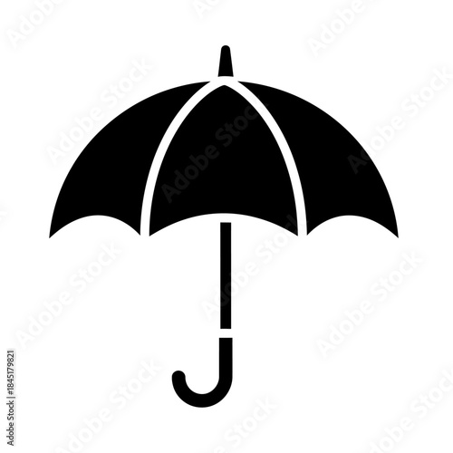 Solid black minimalist umbrella icon, perfect for weather applications, rain protection symbols, or modern graphic design elements. Clean visual for digital interfaces
