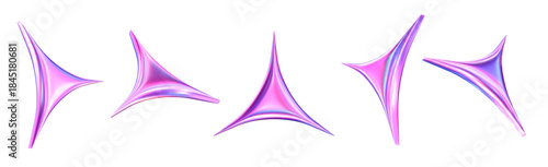 3d neon or holographic sparkle star set. Stock vector illustration on isolated background.	