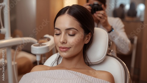 Woman Relaxes in Dental Chair While Dentist Prepares for Procedure in Clinic