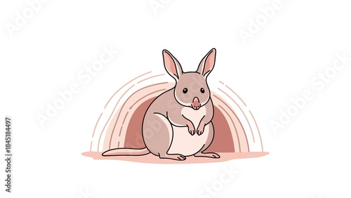 Cute cartoon kangaroo with rainbow background