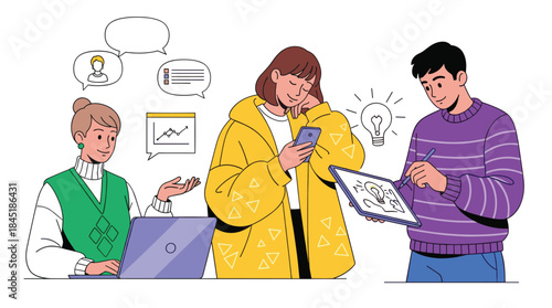 People using gadgets set. Business men, women work online, surfing internet with desktop computer, laptop, mobile phone, tablet PC. Flat graphic vector illustrations isolated on white background