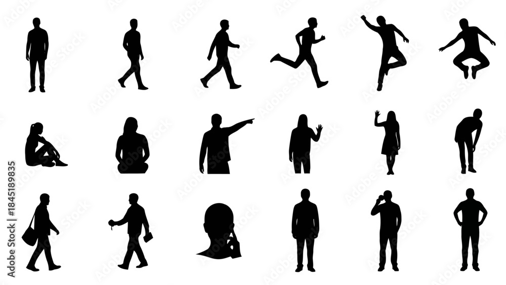 Fototapeta premium Black silhouettes of people in various poses