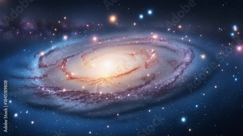 Stunning Spiral Galaxy in Deep Space with Bright Stars and Cosmic Dust, Celestial Wonders.
