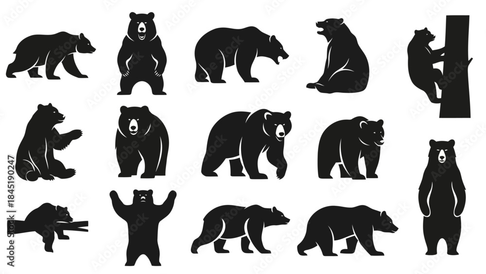 Obraz premium Black bear silhouettes for branding and marketing
