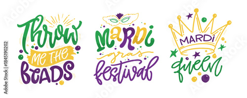 Mardi Gras - hand drawn doodle lettering quote. Lettering for t-shirt design, mug print, bag print, clothes fashion. 100% hand drawn vector image.
