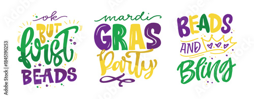 Mardi Gras - hand drawn doodle lettering quote. Lettering for t-shirt design, mug print, bag print, clothes fashion. 100% hand drawn vector image.

