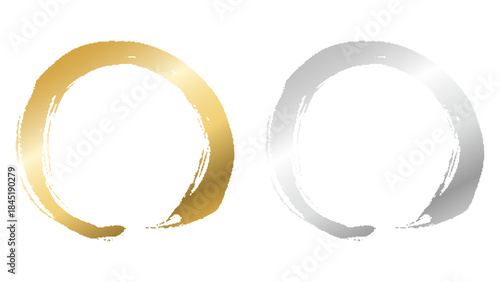 金色と銀色の筆タッチの和風のあしらいのイラストセット