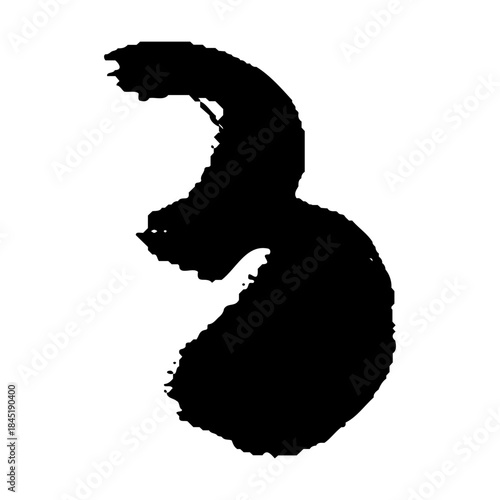 墨書き風の数字の3の手描き文字イラスト