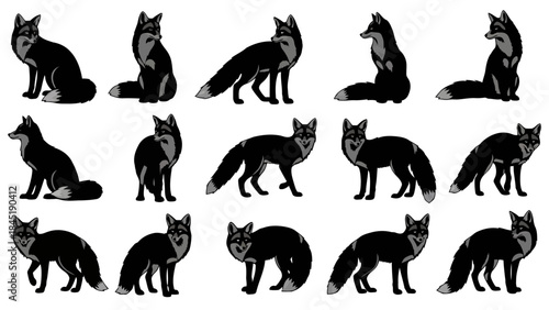Black and white fox silhouettes collection
