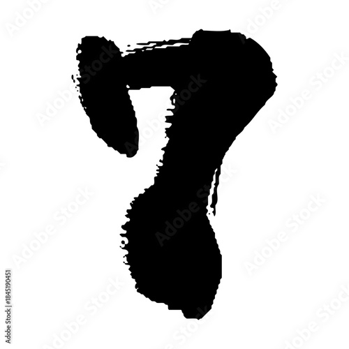 毛筆タッチの数字の7の手描き文字素材