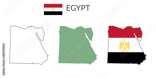 Egypt geographical borders isolated on white background. Flag of Egypt. Vector flat cliparts.